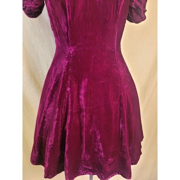 Vintage 80s Off The Shoulder Fit Flare Mini Dress Magenta Size XS Poofy Party - Picture 4 of 15